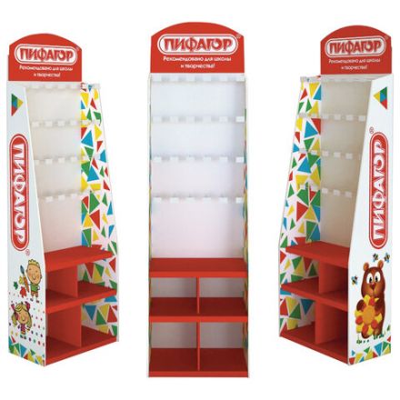 Стойка для размещения товара напольная усиленная ПИФАГОР, 200х60х40 см, 3 полки, 25 крючков, 504864 Стойка для размещения товара напольная усиленная ПИФАГОР, 200х60х40 см, 3 полки, 25 крючков, 504864