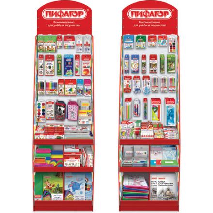 Стойка для размещения товара напольная усиленная ПИФАГОР, 200х60х40 см, 3 полки, 25 крючков, 504864 Стойка для размещения товара напольная усиленная ПИФАГОР, 200х60х40 см, 3 полки, 25 крючков, 504864