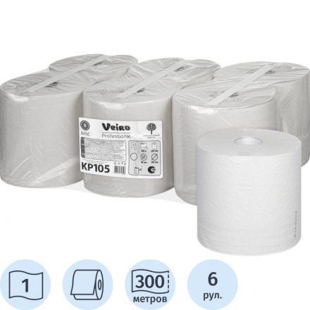 Полотенца бумажные д/держ.Veiro C1 Basic с ЦВ 1сл.300м 6рул/уп. KP105