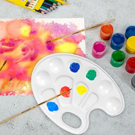 Палитра для рисования ПИФАГОР "ЭНИКИ-БЕНИКИ", белая, овальная, 10 ячеек (6 ячеек для красок и 4 для смешивания), 192352 Палитра для рисования ПИФАГОР "ЭНИКИ-БЕНИКИ", белая, овальная, 10 ячеек (6 ячеек для красок и 4 для смешивания), 192352