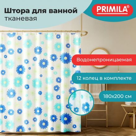 Шторка для ванной ПОЛИЭСТЕР, 180х200 см, кольца в комплекте, ЦВЕТЫ, PRIMILA (ПРИМИЛА), 700082