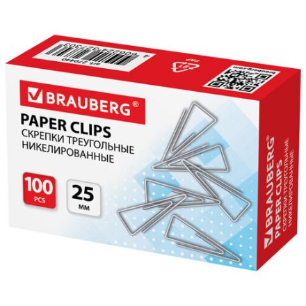 Скрепки BRAUBERG, 25 мм, никелированные, треугольные, 100 шт., в картонной коробке, 270440 Скрепки BRAUBERG, 25 мм, никелированные, треугольные, 100 шт., в картонной коробке, 270440