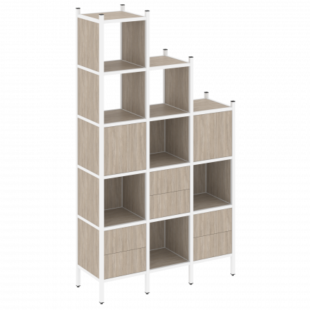 Loft Прямой стеллаж наборный VR.L-22 Дуб аттик/Белый металл 1278*446*2280 Loft Прямой стеллаж наборный VR.L-22 Дуб аттик/Белый металл 1278*446*2280