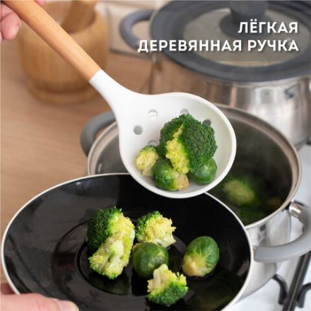 Набор силиконовых кухонных принадлежностей с деревянными ручками 13 в 1, молочный, DASWERK (ДАСВЕРК), 608196 Набор силиконовых кухонных принадлежностей с деревянными ручками 13 в 1, молочный, DASWERK (ДАСВЕРК), 608196