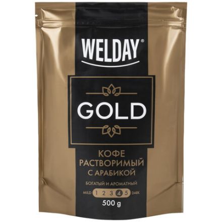 Кофе растворимый WELDAY (ВЭЛДЭЙ) "GOLD" 500 г, БРАЗИЛИЯ, арабика, сублимированный, в упаковке Zip-Lock, 622673