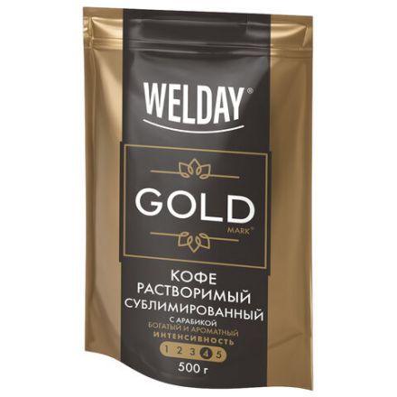Кофе растворимый WELDAY (ВЭЛДЭЙ) "GOLD" 500 г, БРАЗИЛИЯ, арабика, сублимированный, в упаковке Zip-Lock, 622673