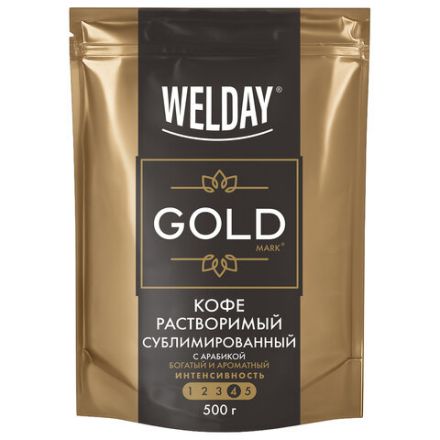 Кофе растворимый WELDAY (ВЭЛДЭЙ) "GOLD" 500 г, БРАЗИЛИЯ, арабика, сублимированный, в упаковке Zip-Lock, 622673
