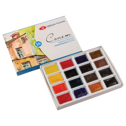 Краски акварельные художественные "Сонет", 16 цветов, кювета 2,5 мл, картонная коробка, Невская Палитра, 3541138