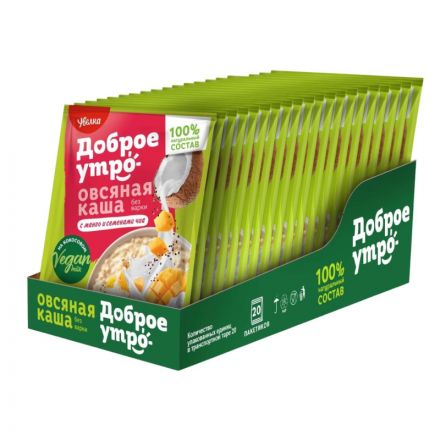 Каша Увелка овсяная на осн кокос напитка с манго и сем-ми чиа 40гх20шт/уп Каша Увелка овсяная на осн кокос напитка с манго и сем-ми чиа 40гх20шт/уп