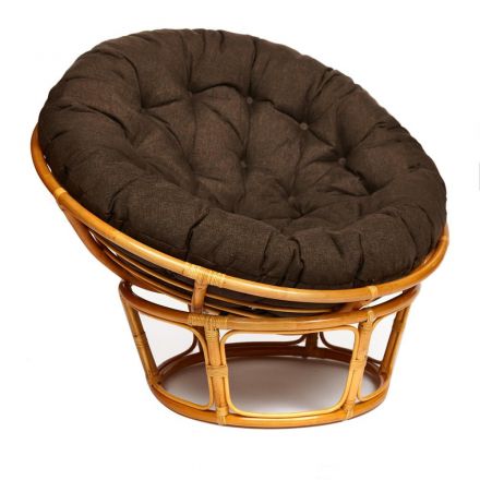 Кресло Папасан/Papasan (23/01 W) /с подушкой и ремешками/ диаметр подушки 125см, 115х101х104см, медовый, ткань коричневый, 3м7-147