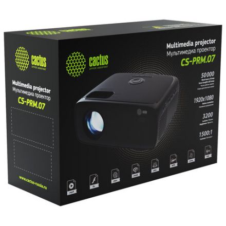 Проектор CACTUS CS-PRM.07B.WUXGA, LCD, 1920x1080, 16:9, 3200 лм, 1500:1, 1,16 кг, черный