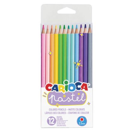 Карандаши цветные пастельные CARIOCA "Pastel", 12 цветов, ПВХ-чехол, шестигранные, грифель 3,3 мм, натуральное дерево, 43034 Карандаши цветные пастельные CARIOCA "Pastel", 12 цветов, ПВХ-чехол, шестигранные, грифель 3,3 мм, натуральное дерево, 43034