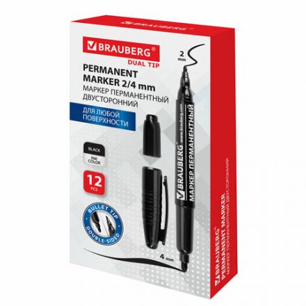 Маркер перманентный двусторонний BRAUBERG, ЧЕРНЫЙ, круглый наконечник, 2/4 мм, 150836 Маркер перманентный двусторонний BRAUBERG, ЧЕРНЫЙ, круглый наконечник, 2/4 мм, 150836