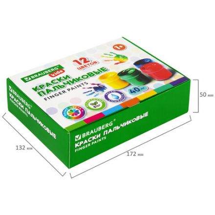 Краски пальчиковые для малышей от 1 года, КЛАССИКА, 12 цветов по 40 мл, BRAUBERG KIDS, 192397