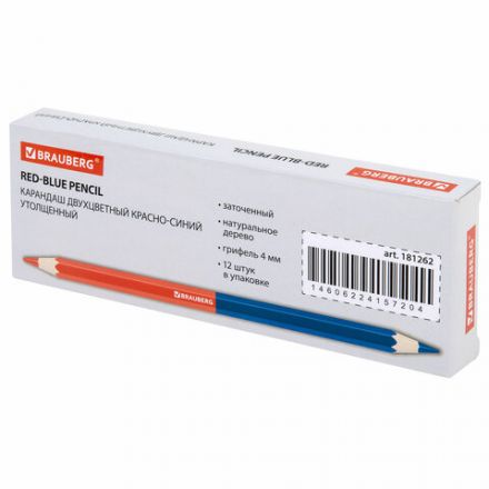 Карандаш двухцветный КРАСНО-СИНИЙ, BRAUBERG, УТОЛЩЕННЫЙ, 1 шт., шестигранный, грифель 4 мм, натуральное дерево, 181262 Карандаш двухцветный КРАСНО-СИНИЙ, BRAUBERG, УТОЛЩЕННЫЙ, 1 шт., шестигранный, грифель 4 мм, натуральное дерево, 181262