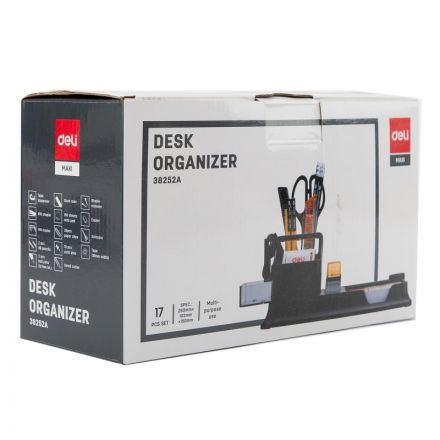 Набор настольный канцелярский Deli E38252A 17 предметов черный/ прозрачный Набор настольный канцелярский Deli E38252A 17 предметов черный/ прозрачный