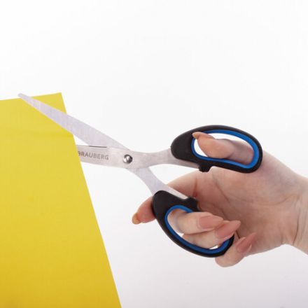 Ножницы BRAUBERG "Classic+", 185 мм, черно-синие, классической формы, резиновые вставки, 236448