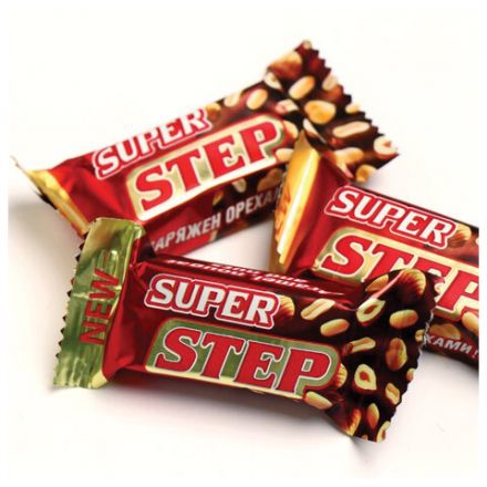Конфеты шоколадные СЛАВЯНКА "Super Step" двухслойные, нуга с арахисом, 1000 г, пакет, 20465