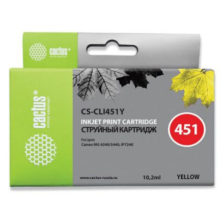 Картридж струйный CACTUS (CS-CLI451Y) для CANON Pixma iP7240, желтый Картридж струйный CACTUS (CS-CLI451Y) для CANON Pixma iP7240, желтый