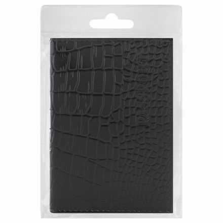 Обложка для паспорта натуральная кожа крокодил, "PASSPORT", черная, BRAUBERG, 237185