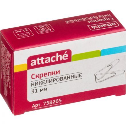 Скрепки Attache с отгибом,никелированные,треугольн,31 мм,негофрир,100 шт/уп Скрепки Attache с отгибом,никелированные,треугольн,31 мм,негофрир,100 шт/уп