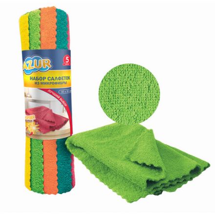 Салфетки из МИКРОФИБРЫ, 30х30 см, КОМПЛЕКТ 5 шт., 200 г/м2, YORK AZUR, 026190