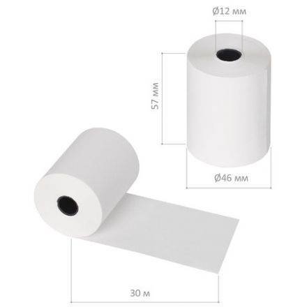 Чековая лента ТЕРМОБУМАГА 57 мм (диаметр 46 мм, длина 30 м, втулка 12 мм) КОМПЛЕКТ 16 шт., BRAUBERG, 110898 Чековая лента ТЕРМОБУМАГА 57 мм (диаметр 46 мм, длина 30 м, втулка 12 мм) КОМПЛЕКТ 16 шт., BRAUBERG, 110898