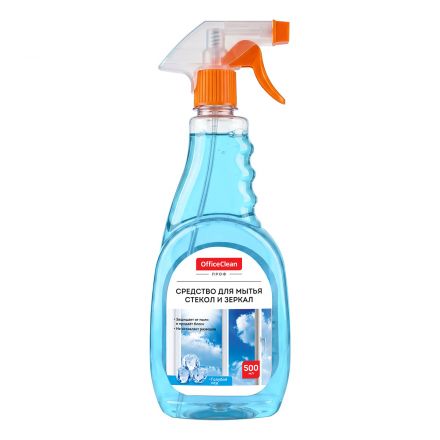 Средство для мытья стекол и зеркал OfficeClean "Голубой Лед", с изопропиловым спиртом, 500мл, курок