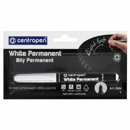 Маркер перманентный БЕЛЫЙ CENTROPEN, круглый наконечник, 1,2 мм, блистер, 2686, 5 2686 6000 Маркер перманентный БЕЛЫЙ CENTROPEN, круглый наконечник, 1,2 мм, блистер, 2686, 5 2686 6000