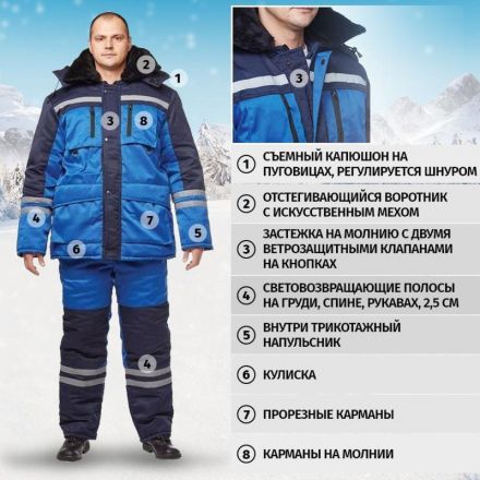 Костюм рабочий зимний з03-КПК вслк. с синим (р.56-58) 158-164 Костюм рабочий зимний з03-КПК вслк. с синим (р.56-58) 158-164