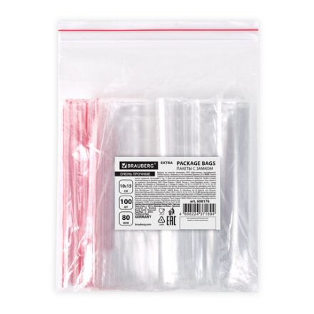 Пакеты ZIP LOCK "зиплок" ОЧЕНЬ ПРОЧНЫЕ, комплект 100 шт., 100х150 мм, ПВД 80 мкм, BRAUBERG EXTRA, 608176 Пакеты ZIP LOCK "зиплок" ОЧЕНЬ ПРОЧНЫЕ, комплект 100 шт., 100х150 мм, ПВД 80 мкм, BRAUBERG EXTRA, 608176