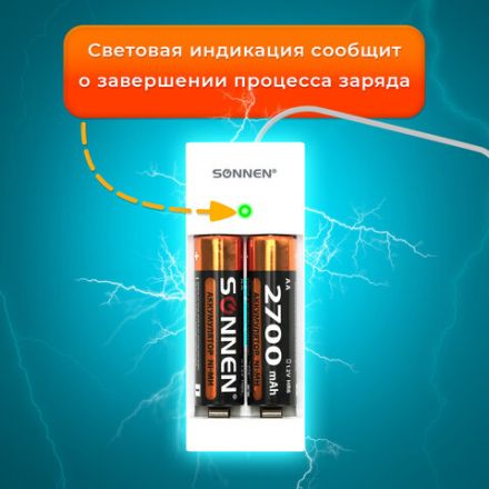 Зарядное устройство с аккумуляторами 4 шт. (2+2) AA+AAA (HR6+HR03), 2700 mAh + 1000 mAh, SONNEN (СОНЕН) BC2, 455005 Зарядное устройство с аккумуляторами 4 шт. (2+2) AA+AAA (HR6+HR03), 2700 mAh + 1000 mAh, SONNEN (СОНЕН) BC2, 455005