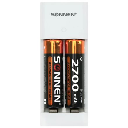 Зарядное устройство с аккумуляторами 4 шт. (2+2) AA+AAA (HR6+HR03), 2700 mAh + 1000 mAh, SONNEN (СОНЕН) BC2, 455005