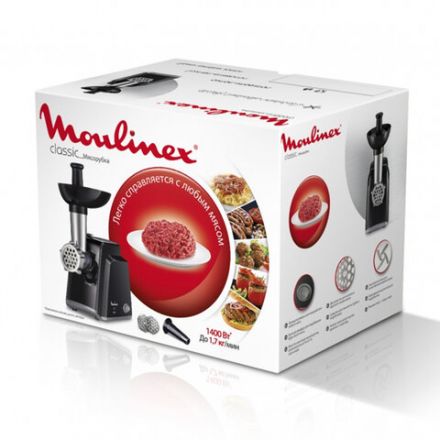 Мясорубка MOULINEX ME105830, 1400 Вт, производительность 1,7 кг/мин, 2 насадки, реверс, пластик, черная, 1510001079 Мясорубка MOULINEX ME105830, 1400 Вт, производительность 1,7 кг/мин, 2 насадки, реверс, пластик, черная, 1510001079
