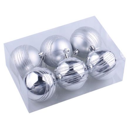 Шары ёлочные 6 шт., 8 см, "Basic Art", пластик, серебристые (глянец, матовый), ЗОЛОТАЯ СКАЗКА, 590884