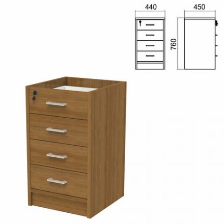 Тумба (каркас БЕЗ КРЫШКИ) приставная "Арго", 440х450х740 мм, 4 ящика, замок, орех Тумба (каркас БЕЗ КРЫШКИ) приставная "Арго", 440х450х740 мм, 4 ящика, замок, орех