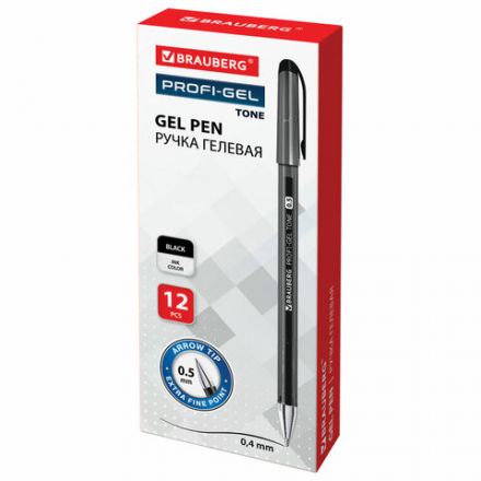 Ручка гелевая BRAUBERG "Profi-Gel TONE", ЧЕРНАЯ, линия письма 0,4 мм, стандартный наконечник 0,5 мм, тонированный корпус, 144127