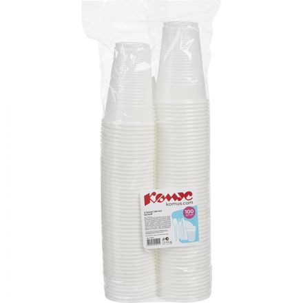 Стакан одноразовый 200мл белый для хол/гор., эконом, КОМУС ПП 100шт/уп