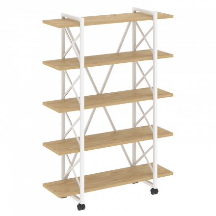 Loft Стеллаж на колесных опорах-5 полок VR.L-MST.K-5.8V Тиквуд светлый/Белый металл 1200*400*1704