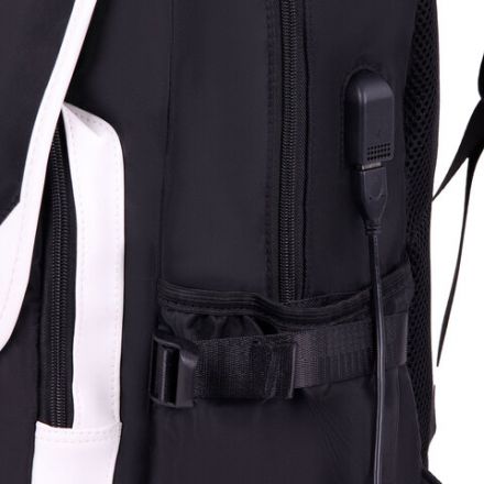 Рюкзак HEIKKI FUSION (ХЕЙКИ) универсальный, USB-порт, черный с белыми вставками, 45х31х15 см, 272578 Рюкзак HEIKKI FUSION (ХЕЙКИ) универсальный, USB-порт, черный с белыми вставками, 45х31х15 см, 272578