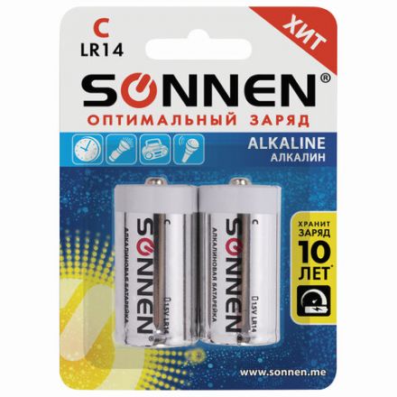 Батарейки КОМПЛЕКТ 2 шт., SONNEN Alkaline, С (LR14, 14А), алкалиновые, блистер, 451090 Батарейки КОМПЛЕКТ 2 шт., SONNEN Alkaline, С (LR14, 14А), алкалиновые, блистер, 451090