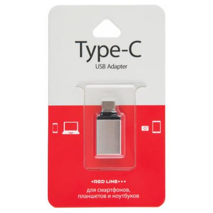 Переходник USB-TypeC RED LINE, F-M, для подключения портативных устройств, OTG, серый, УТ000012622 Переходник USB-TypeC RED LINE, F-M, для подключения портативных устройств, OTG, серый, УТ000012622