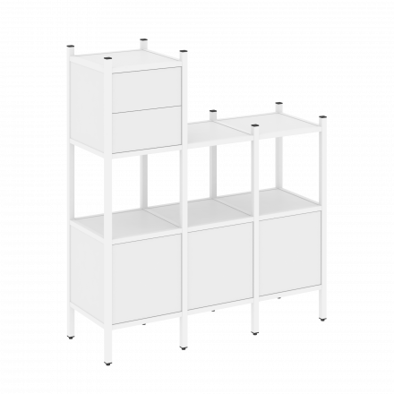 Loft Прямой стеллаж наборный VR.L-13 Белый бриллиант/Белый металл 1278*446*1458