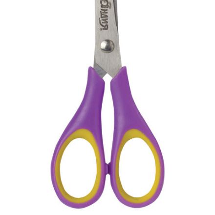 Ножницы ЮНЛАНДИЯ "ВОЗДУШНЫЙ ЗМЕЙ", 125 мм, для правши, резиновые вставки, фиолетово-желтые, европодвес, 236856
