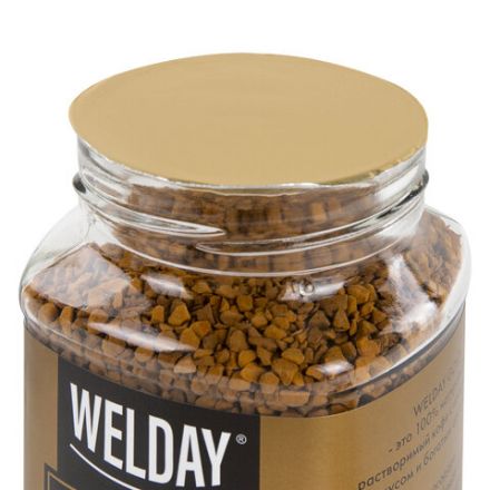 Кофе растворимый WELDAY (ВЭЛДЭЙ) "GOLD" 95 г, стеклянная банка, сублимированный, 622675