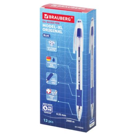 Ручка шариковая масляная с грипом BRAUBERG "Model-XL" ORIGINAL, СИНЯЯ, узел 0,7 мм, линия письма 0,35 мм, 143242 Ручка шариковая масляная с грипом BRAUBERG "Model-XL" ORIGINAL, СИНЯЯ, узел 0,7 мм, линия письма 0,35 мм, 143242