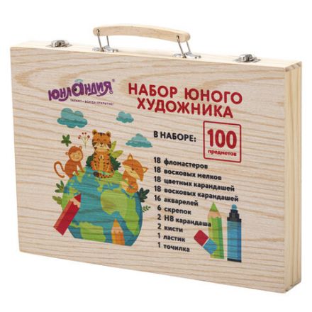Набор ЮНОГО ХУДОЖНИКА "ANIMALS" для рисования и творчества в кейсе ЮНЛАНДИЯ, 100 предметов, 665675 Набор ЮНОГО ХУДОЖНИКА "ANIMALS" для рисования и творчества в кейсе ЮНЛАНДИЯ, 100 предметов, 665675