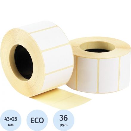 Термоэтикетки Новотрейд 43х25 мм Eco без печати (36 рулонов по 1000 этикеток)