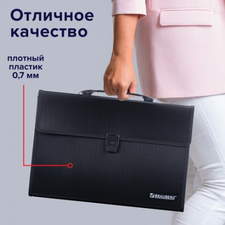 Папка-портфель пластиковая BRAUBERG А4+ (390х260х40 мм), 3 отделения, фактура линейная, черная, 221389 Папка-портфель пластиковая BRAUBERG А4+ (390х260х40 мм), 3 отделения, фактура линейная, черная, 221389
