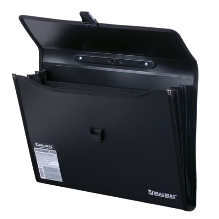Папка-портфель пластиковая BRAUBERG А4+ (390х260х40 мм), 3 отделения, фактура линейная, черная, 221389 Папка-портфель пластиковая BRAUBERG А4+ (390х260х40 мм), 3 отделения, фактура линейная, черная, 221389